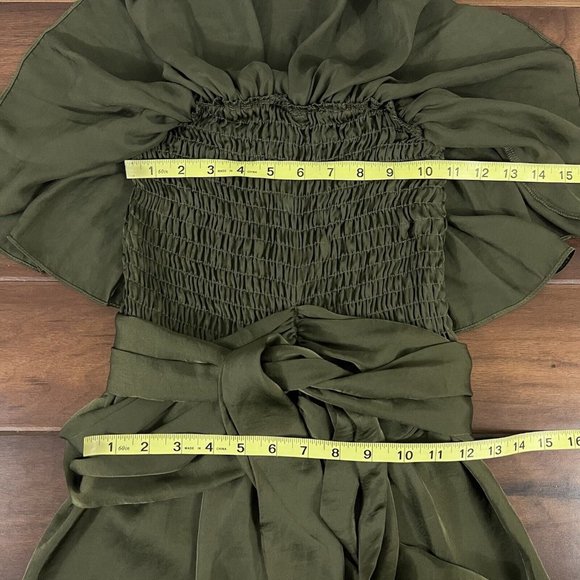 Misa Women's Size XS‎ Olive Green Satin Strapless Jumpsuit - Picture 5 of 14